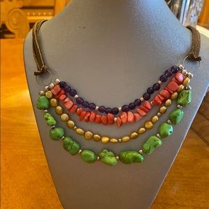 New Handmade Multi-Gemstone and Suede Necklace